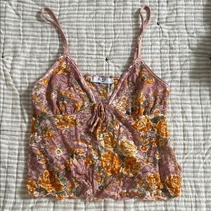 Grey Floral Lace Camisole - Pink and Orange
